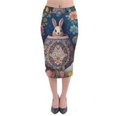 Easter Bunny Rabbit Flowers Easter Happy Easter Velvet Midi Pencil Skirt by Jancukart