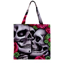 Black Skulls Red Roses Zipper Grocery Tote Bag by GardenOfOphir