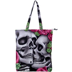 Black Skulls Red Roses Double Zip Up Tote Bag by GardenOfOphir