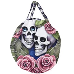 Skulls And Flowers Giant Round Zipper Tote by GardenOfOphir