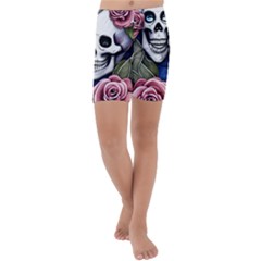 Skulls And Flowers Kids  Lightweight Velour Capri Yoga Leggings by GardenOfOphir