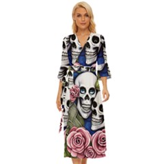 Skulls And Flowers Midsummer Wrap Dress by GardenOfOphir