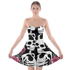 Black And White Rose Sugar Skull Strapless Bra Top Dress by GardenOfOphir