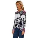 black and white rose sugar skull Long Sleeve Crew Neck Pullover Top View2