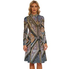 Church Ceiling Mural Architecture Long Sleeve Shirt Collar A-line Dress by Ravend