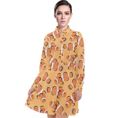 Fish Clownfish Orange Background Long Sleeve Chiffon Shirt Dress by Ravend