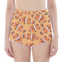 Fish Clownfish Orange Background High-waisted Bikini Bottoms by Ravend