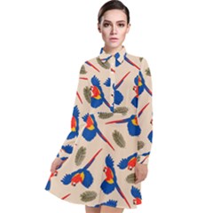 Bird Animals Parrot Pattern Long Sleeve Chiffon Shirt Dress by Ravend