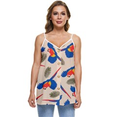 Bird Animals Parrot Pattern Casual Spaghetti Strap Chiffon Top by Ravend