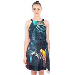 Who Sample Robot Prettyblood Halter Collar Waist Tie Chiffon Dress by Ravend