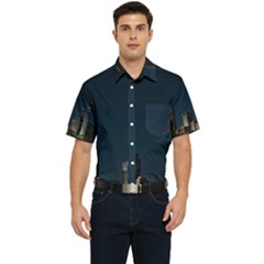 Skyline Brisbane Sunset Downtown Men s Short Sleeve Pocket Shirt  by Ravend