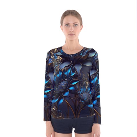 Flower Metal Flowers Sculpture Women s Long Sleeve Tee by Ravend