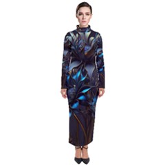 Flower Metal Flowers Sculpture Turtleneck Maxi Dress by Ravend