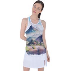 Countryside Trees Grass Mountain Racer Back Mesh Tank Top by Ravend