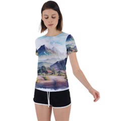 Countryside Trees Grass Mountain Back Circle Cutout Sports Tee by Ravend