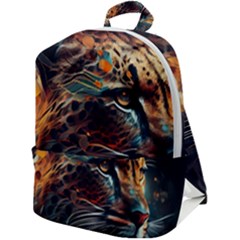 Leopard Feline Artwork Art Fantasy Zip Up Backpack by Ravend