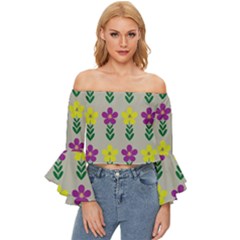 Pattern Flowers Art Creativity Off Shoulder Flutter Bell Sleeve Top by Uceng