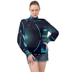 Sci Fi Computer Screen High Neck Long Sleeve Chiffon Top by Uceng