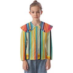 Colorful Rainbow Striped Pattern Kids  Peter Pan Collar Blouse by Uceng