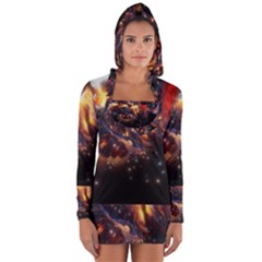 Nebula Galaxy Stars Astronomy Long Sleeve Hooded T-shirt by Uceng