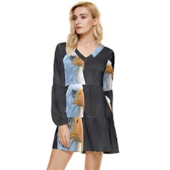 Bird Tiered Long Sleeve Mini Dress by artworkshop