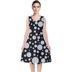 Black Circle Pattern V-neck Midi Sleeveless Dress  by artworkshop