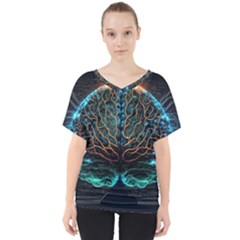 Brain Mind Technology Circuit Board Layout Patterns V-neck Dolman Drape Top by Uceng