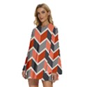 Colorful Zigzag Pattern Wallpaper Free Vector Round Neck Long Sleeve Bohemian Style Chiffon Mini Dress View2