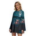 Sweming Round Neck Long Sleeve Bohemian Style Chiffon Mini Dress View2