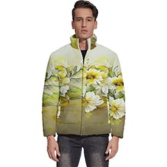 Watercolor Yellow And-white Flower Background Men s Puffer Bubble Jacket Coat by artworkshop