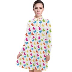 Butterfly Pattern Design Wallpaper Background Long Sleeve Chiffon Shirt Dress by Ravend