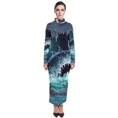 Sculpture Dinosaur Shark Frozen Winter Fantasy Turtleneck Maxi Dress by Ravend