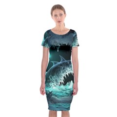 Sculpture Dinosaur Shark Frozen Winter Fantasy Classic Short Sleeve Midi Dress by Ravend