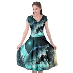 Sculpture Dinosaur Shark Frozen Winter Fantasy Cap Sleeve Wrap Front Dress by Ravend