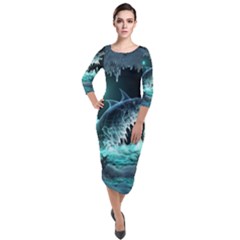 Sculpture Dinosaur Shark Frozen Winter Fantasy Quarter Sleeve Midi Velour Bodycon Dress by Ravend