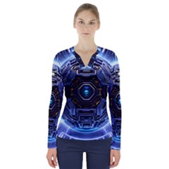 Ai Generated Digital Technology Computer Internet V-neck Long Sleeve Top by Ravend