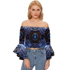 Ai Generated Digital Technology Computer Internet Off Shoulder Flutter Bell Sleeve Top by Ravend