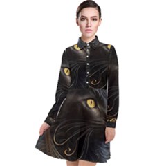 Ai Generated Cat Moon Feline Cute Long Sleeve Chiffon Shirt Dress by Ravend