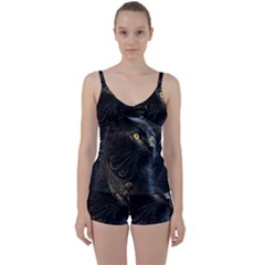 Ai Generated Cat Moon Feline Cute Tie Front Two Piece Tankini by Ravend