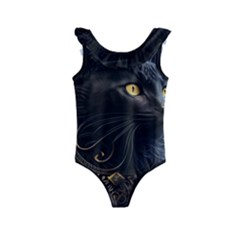 Ai Generated Cat Moon Feline Cute Kids  Frill Swimsuit by Ravend