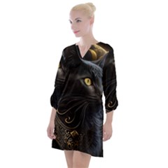 Ai Generated Cat Moon Feline Cute Open Neck Shift Dress by Ravend