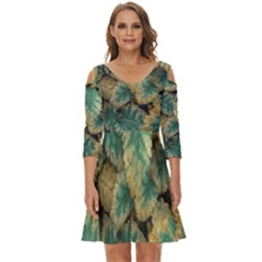 Colored Close Up Plants Leaves Pattern Shoulder Cut Out Zip Up Dress by dflcprintsclothing