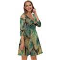 Colored Close Up Plants Leaves Pattern Shoulder Cut Out Zip Up Dress View3