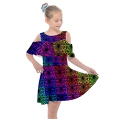 Rainbow Grid Form Abstract Background Graphic Kids  Shoulder Cutout Chiffon Dress by Ravend