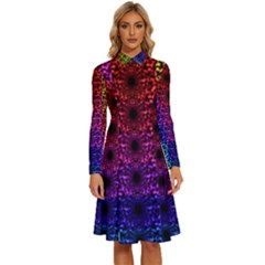 Rainbow Grid Form Abstract Background Graphic Long Sleeve Shirt Collar A-line Dress by Ravend