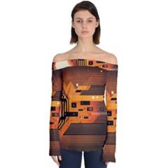 Technology Design Tech Computer Future Business Off Shoulder Long Sleeve Top by Ravend