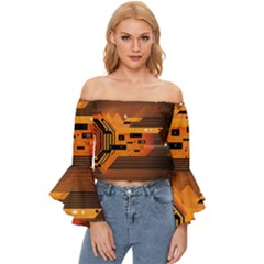 Technology Design Tech Computer Future Business Off Shoulder Flutter Bell Sleeve Top by Ravend