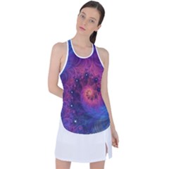 Fractal Fractals Spiral Vortex Blue Dark Art Racer Back Mesh Tank Top by Ravend