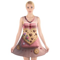 Cookies Valentine Heart Holiday Gift Love V-neck Sleeveless Dress by danenraven