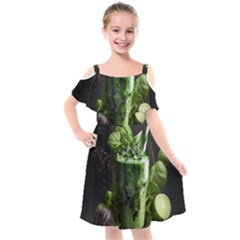 Ai Generated Drink Spinach Smooth Apple Ginger Kids  Cut Out Shoulders Chiffon Dress by danenraven